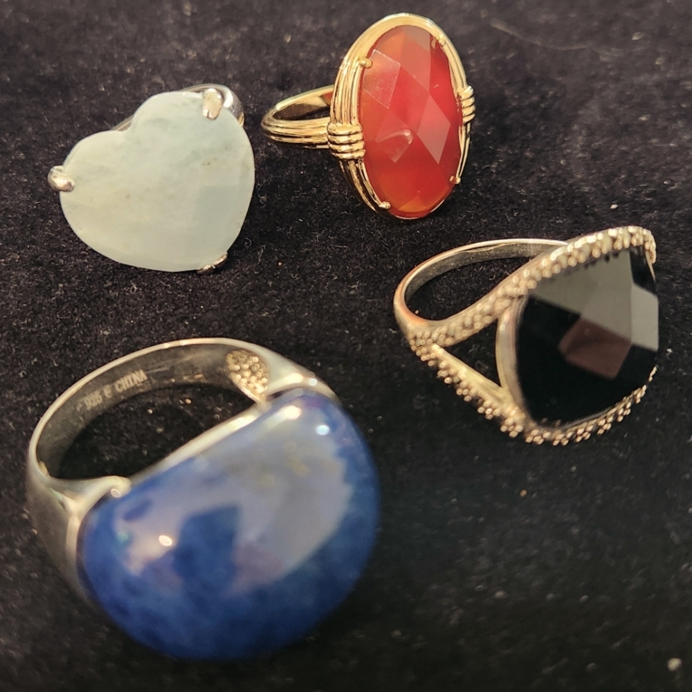 Four Beautiful Stone Rings In 925 Silver! All Size 11! Color Collection!